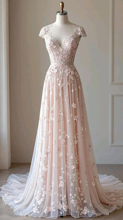 Pink floral applique A-line formal long party dress evening gown prom dress gh4755