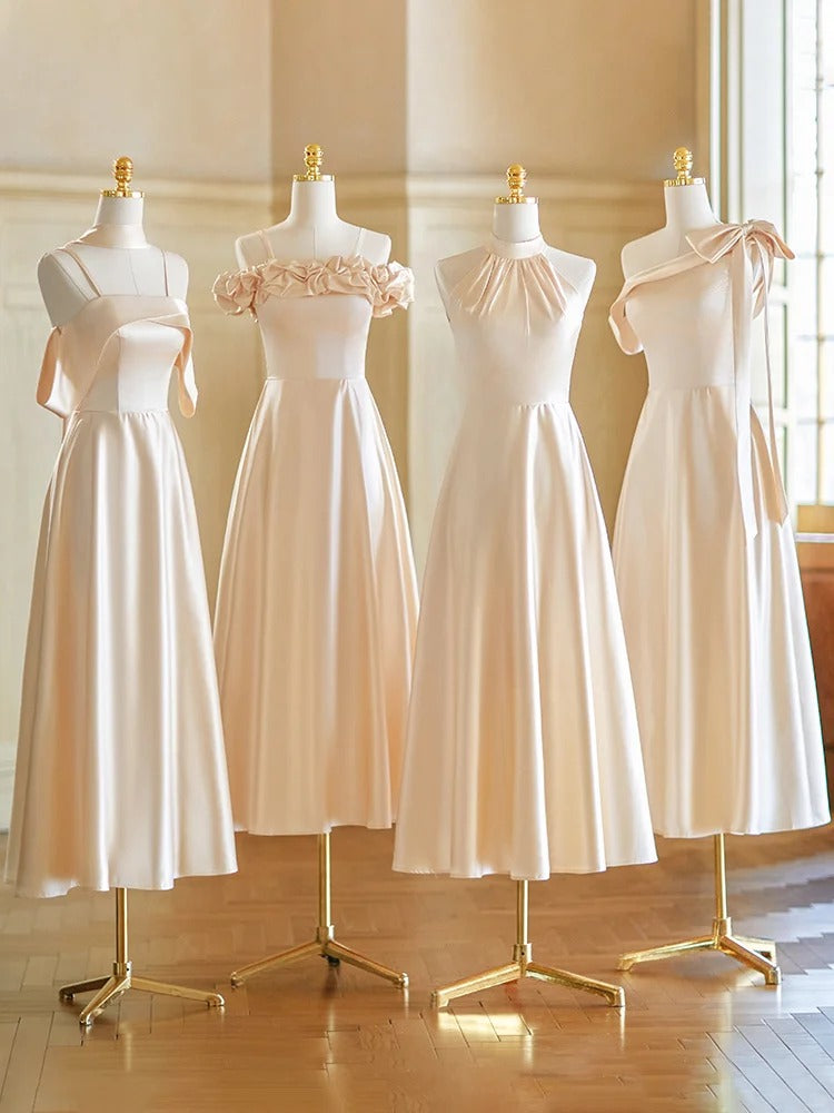 Champagne Color Gentle Elegant Fashion Retro Long Satin Ball Gown Evening Gown Wedding Guest Party Dress Bridesmaid Dress Prom Dress gh3994