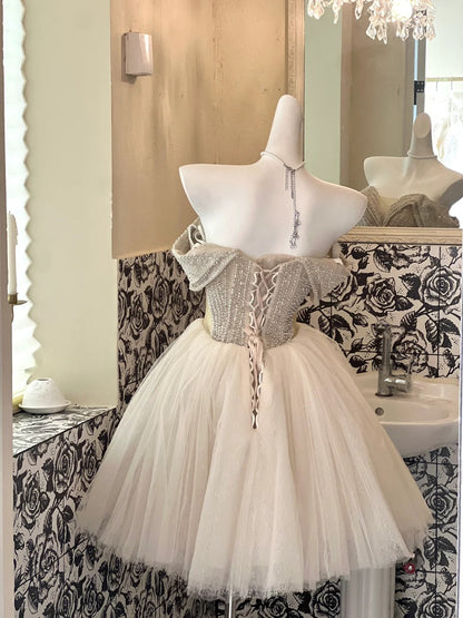 A Line Tulle Off Shoulder Short Party Dress Cocktail Dresses Homecoming Dress     cg25780