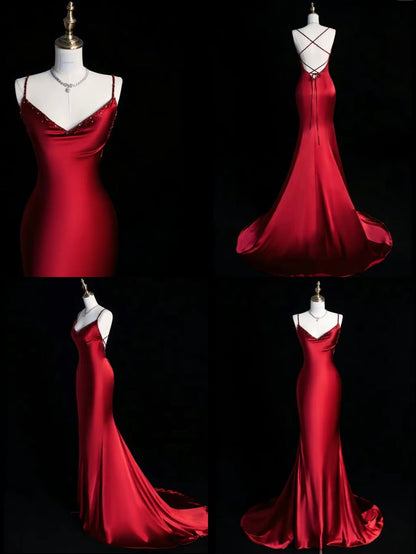 Red Mermaid Long Prom Party Dresses Unique Evening Dress   cg26058