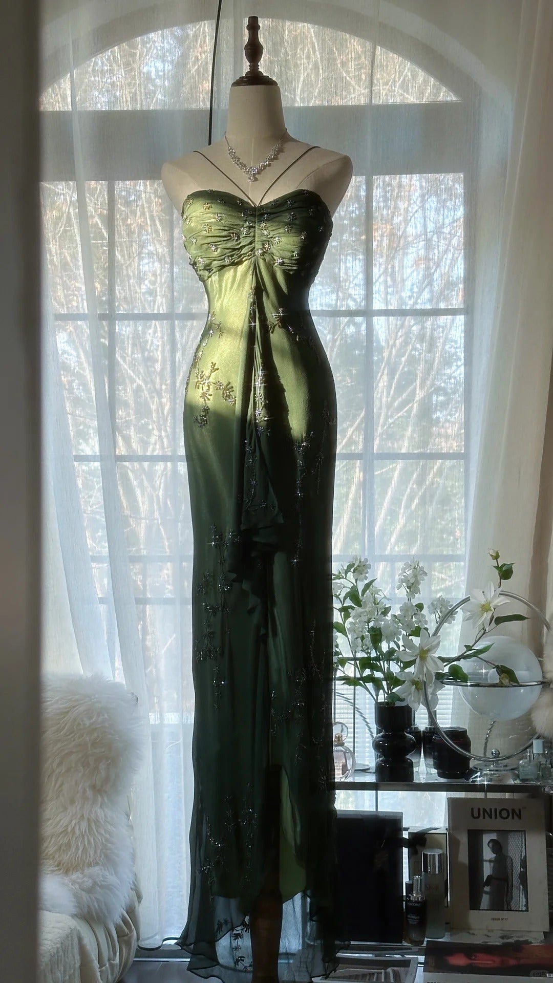 Vintage Green Evening Dresses, Sleeveless Long Party Gowns  cg25513