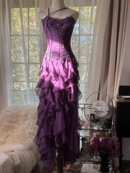 Purple Chiffon Vintage Evening Dresses, Sleeveless Long Party Gowns  cg25502
