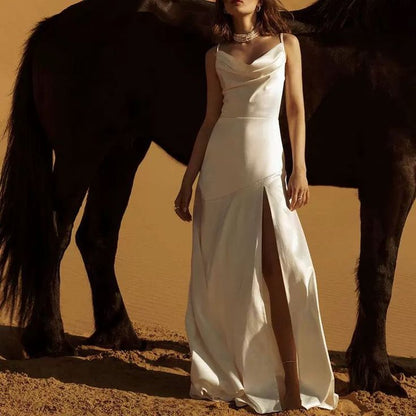 Spaghetti Straps Sleeveless White Prom Dress          fg4971