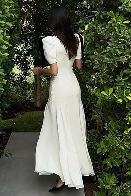 Maxi Dress for Women V-neck Puff Sleeve Elegant Party New Fashion Evening Dress     fg5978