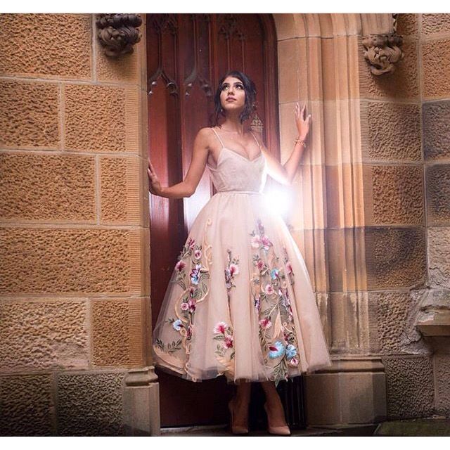 Champagne tulle dress, spaghetti knee length appliques homecoming dress, 3D butterfly cocktail dress cg1532