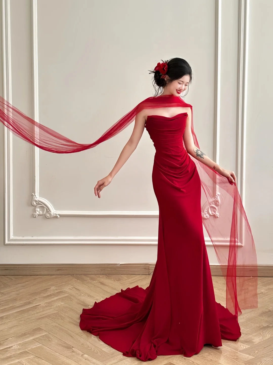 Burgundy Elegant Simple Long Satin Floor Length Ball Gown Evening Dress Prom Dress gh4361
