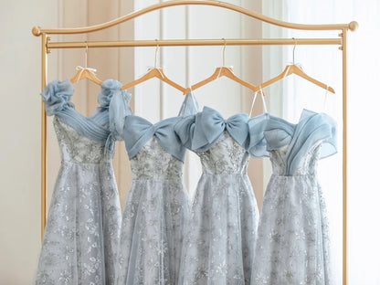Blue Romantic Elegant Delicate Floral Long Tulle Ball Gown Evening Dress Party Dress Bridesmaid Dress Prom Dress gh3995
