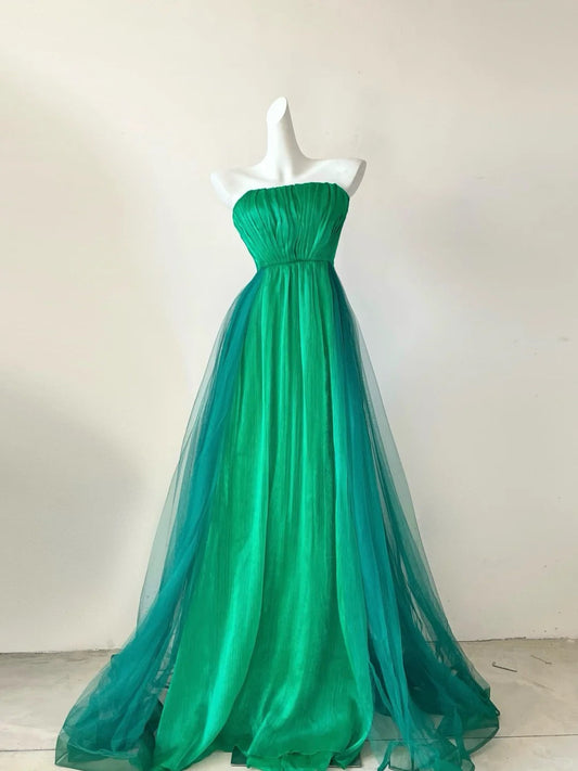 Green unique gradient fashion elegant long chiffon tulle floor-length ball gown evening gown ball gown gh4074