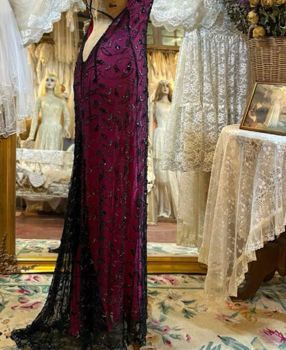 Purple Beaded Vintage Elegant Long Chiffon Prom dress Evening Dress Party Dress gh5045