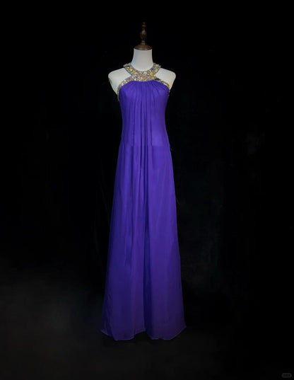 Purple Vintage Fashion Elegant Exquisite Gem Rhinestone Beading Long Floor Length Tulle Ball Gown Evening Dress Party Dress Prom Dress gh3863