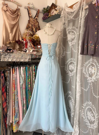 Light Sky Blue Chiffon Vintage Evening Dresses, Sleeveless Party Gowns  cg25495