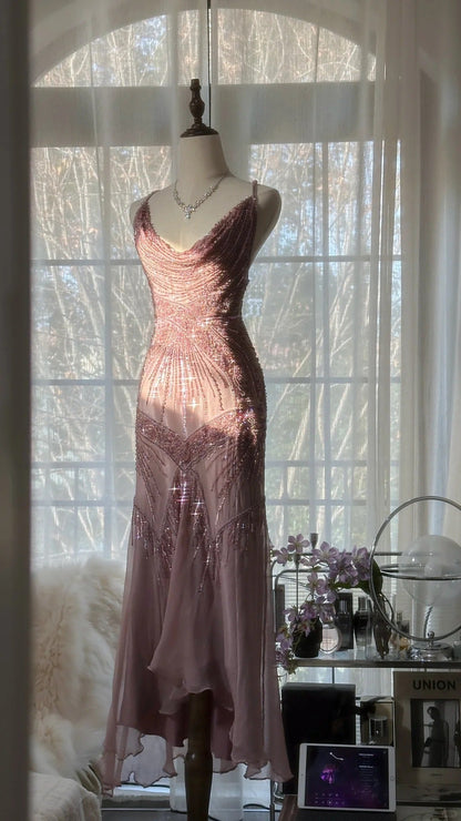 Vintage Evening Dresses, Sleeveless Pink Party Gowns  cg25514