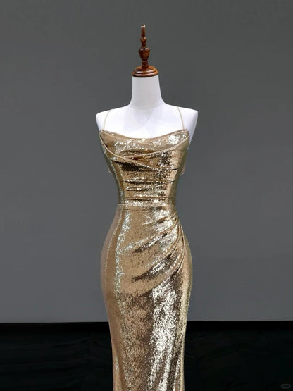 Gold elegant sequins long mermaid tight prom dress evening dress party dress gh5125