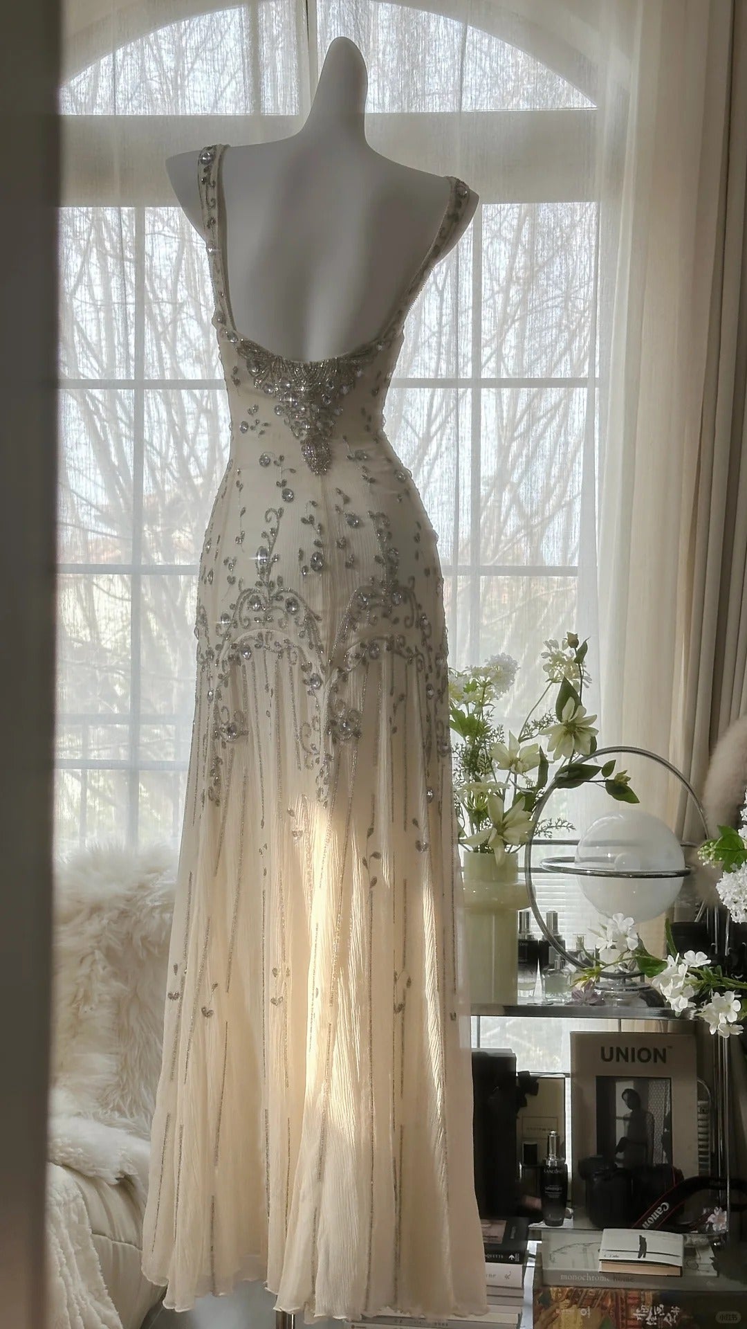 Ivory Vintage Elegant Shiny Exquisite Rhinestone Beading Long Chiffon Ball Gown Evening Dress Birthday Party Dress Prom Dress Graduation Dress gh3945