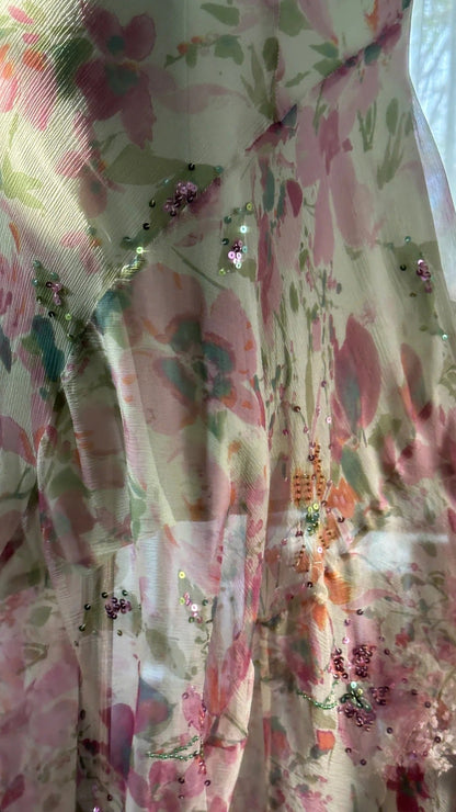 Pink gorgeous fashion elegant vintage floral exquisite beading long chiffon ball gown evening dress birthday party dress prom dress gh3952