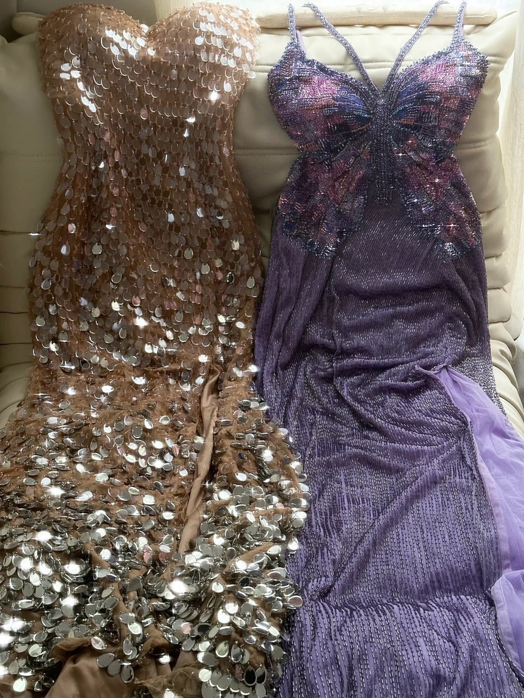 Purple Shiny Gorgeous Luxury Sequin Heavy Spaghetti Strap Long Butterfly Decoration Sequin Chiffon Ball Gown Evening Gown Party Dress gh4175