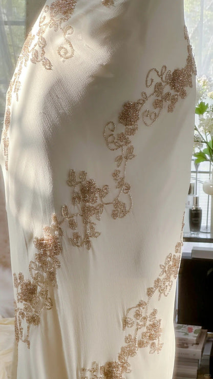 Ivory White Vintage Fashion One Shoulder Exquisite Beaded Long Chiffon Ball Gown Birthday Party Dress Cocktail Party Dress Evening Dress Prom Dress gh3971