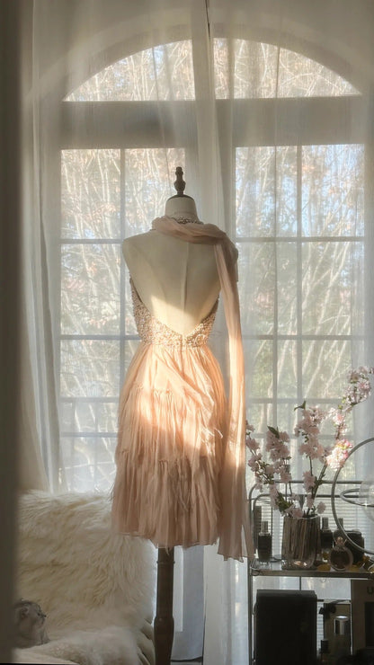 Pale Pink Tender Romantic Sweet Cute Gorgeous Exquisite Elegant Beaded Short Chiffon Homecoming Dress Evening Dress Prom Dress Prom Dress Birthday Vacation Party Dress gh4045