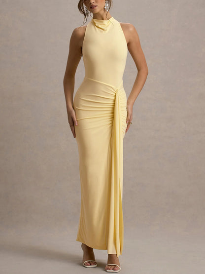 Temperament Slim Fit Pleated High Slit Women's Dress