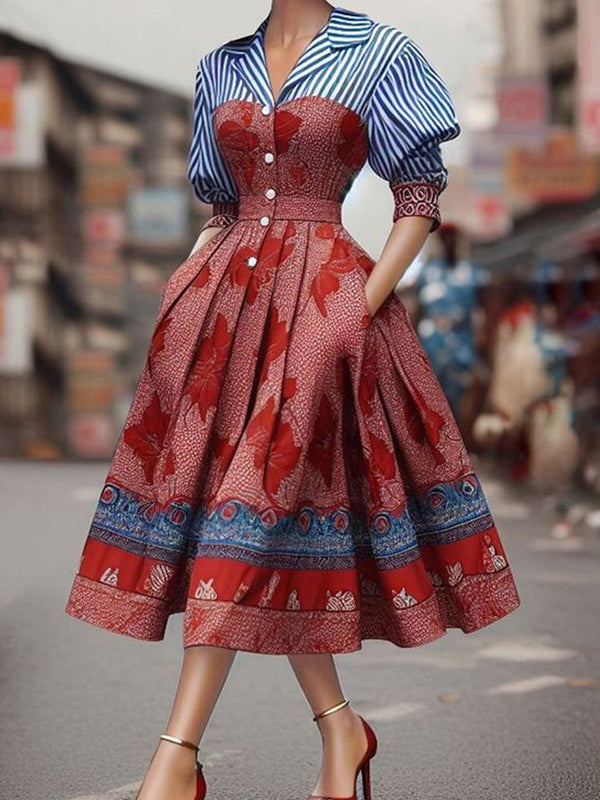 Elegant Random Print Midi Dress