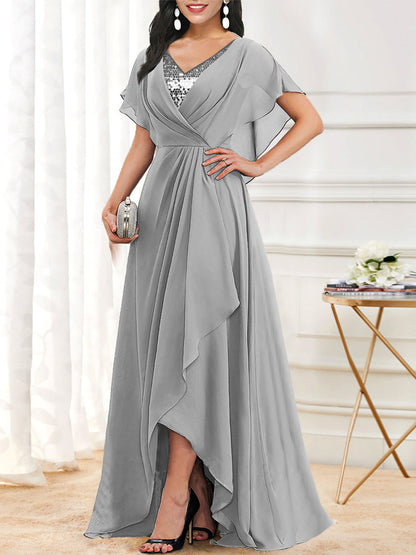 V-Neck Solid Color Long Maxi Dress