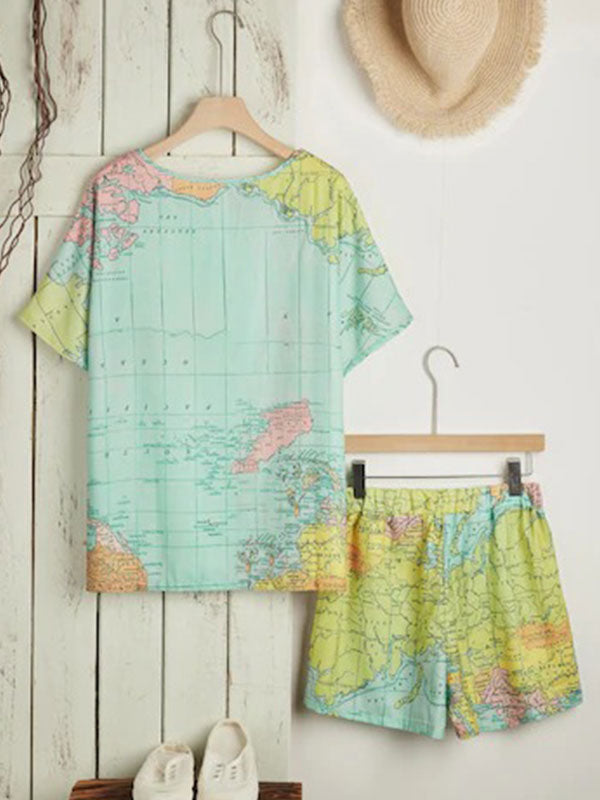 Map Print Simple Women's Suit