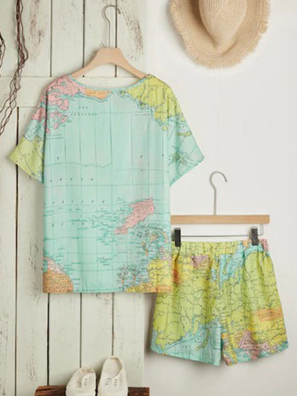 Map Print Simple Women's Suit