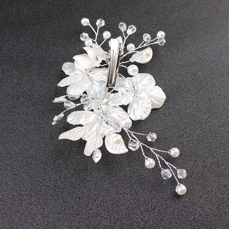 White Shell Petal Handmade Pearl Crystal Hair Clip