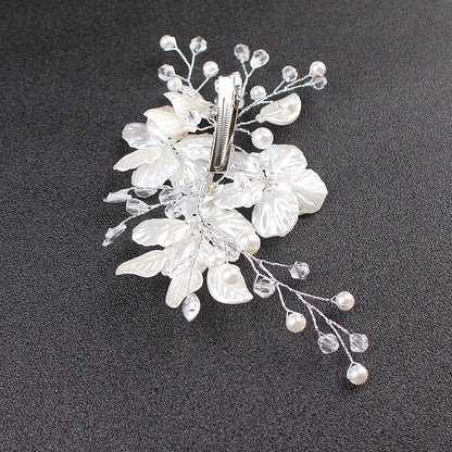 White Shell Petal Handmade Pearl Crystal Hair Clip