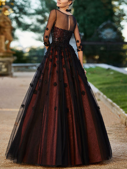 Round Neck Mesh Solid Color Maxi Dress