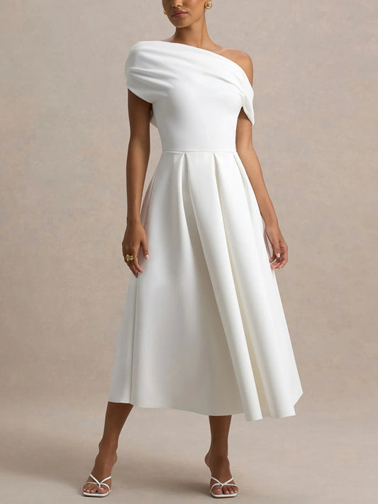 One-shoulder Elegant Solid Color Evening Dress