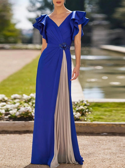 V-neck Solid Color Maxi Dress