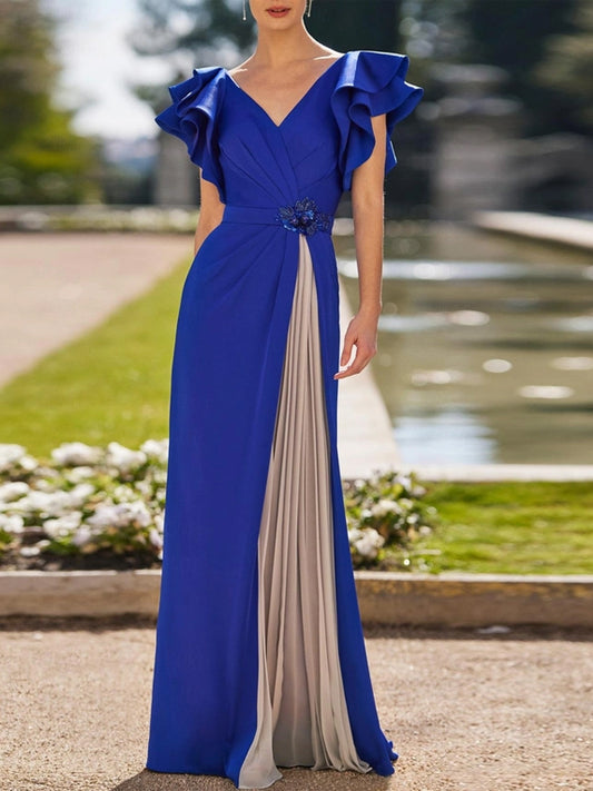 V-neck Solid Color Maxi Dress