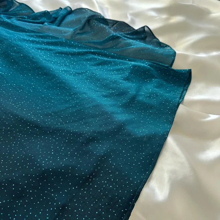 Teal Fashion Shiny Gradient Straps Long Elegant Chiffon Ruffle Formal Prom Dress, Evening Dress, Party Dress gh3505
