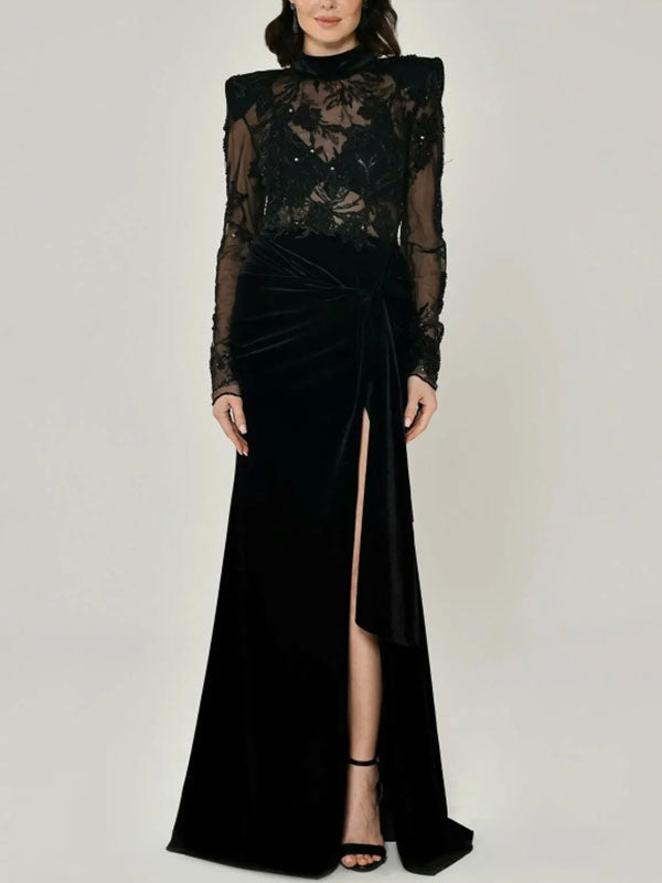 Elegant High Slit with Lace Women's Gown