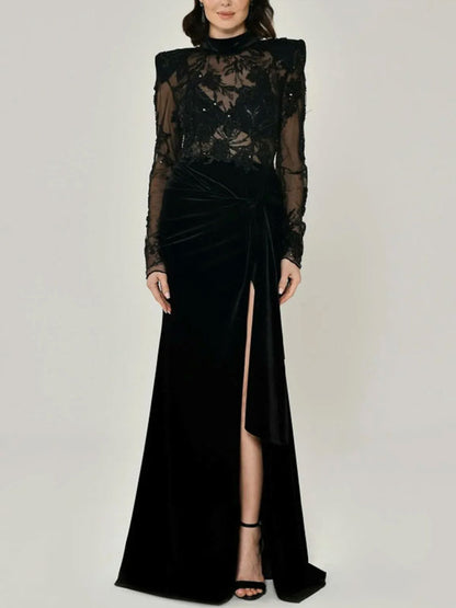Elegant High Slit with Lace Women's Gown