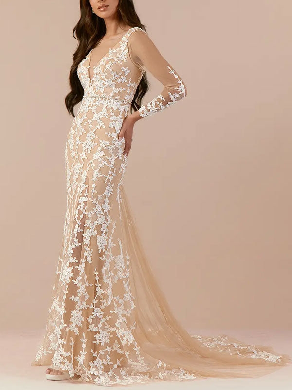 Diamond White Sand Mermaid Sequins Tulle Dress
