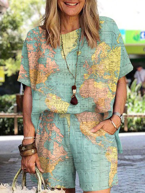 Map Print Simple Women's Suit
