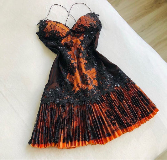 preppydressess-Orange Shiny Fashion Short Chiffon Sequin Homecoming Dress Party Gown gh5008