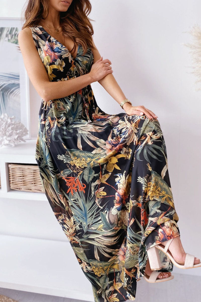 loveedsTM-Fashion Sweet Print V Neck A Line Dresses