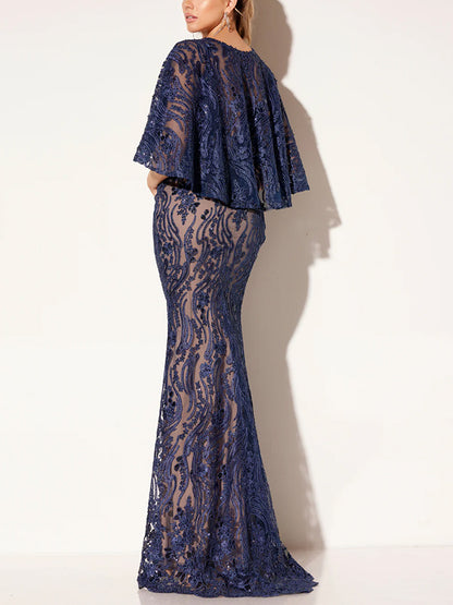 Solid Color Lace Shawl Maxi Dress