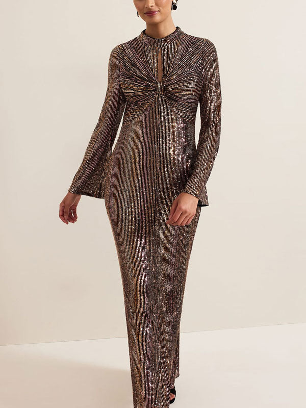 Sequin Long Sleeved Maxi Dress