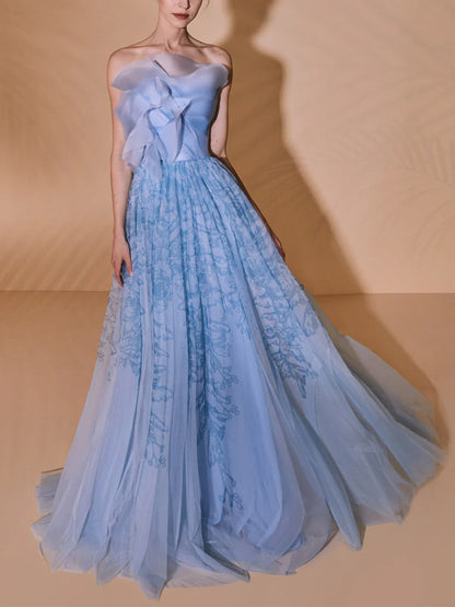 Solid Color Tube Top Mesh Maxi Dress