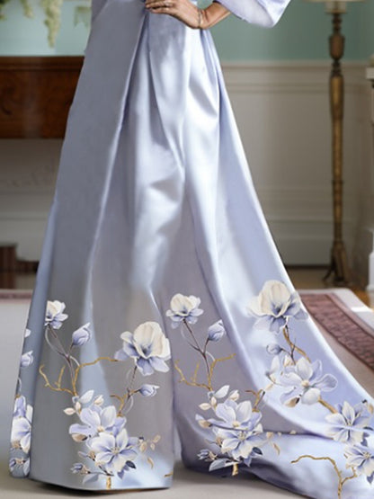 Wedding Guest Temperament Satin Print Dress