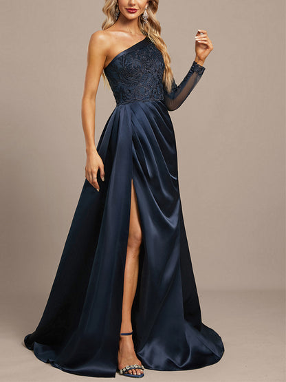 Off-shoulder Lace Solid Color Maxi Dress