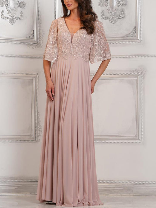 V-neck Solid Color Sequins Maxi Dress