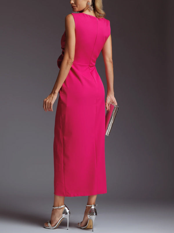 Solid Color Sleeveless Midi Dress