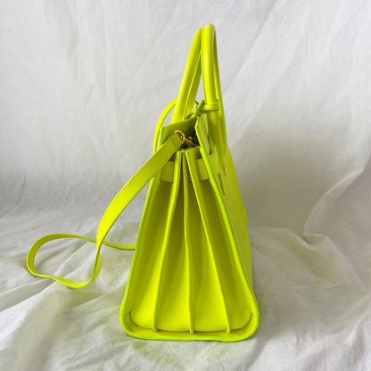 Saint Laurent Neon Yellow Leather Small Classic Sac De Jour Tote