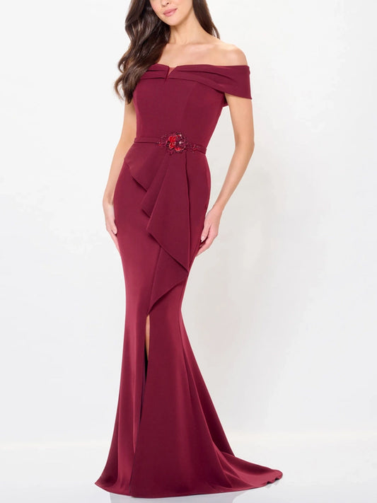 Off-the-shoulder Solid Color Maxi Dress