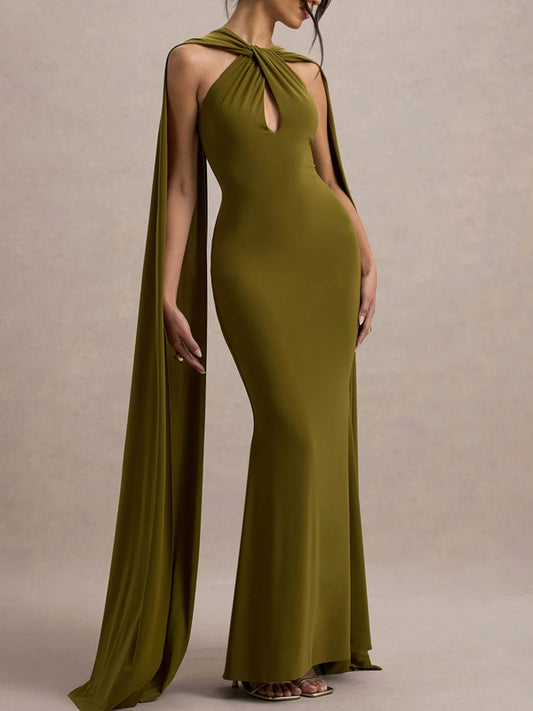 Green Twist Halter Shawl Dress
